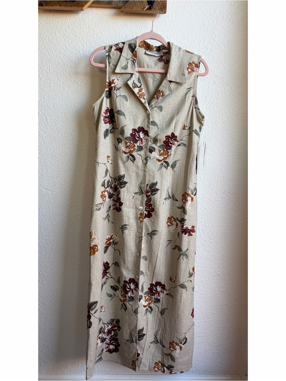 Vintage Deadstock Floral Print Collared Maxi Dress 12P